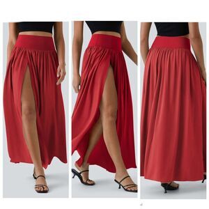 NEW Halara Breezeful High Waisted High Low 2-in-1 Flowy Skirt‎ Skorts Size S red